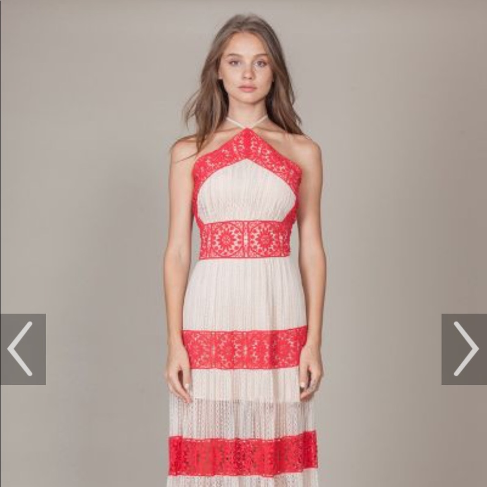 Foxie Dot red and cream boho maxi